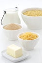 Fine macaroni and cheese ingredients Royalty Free Stock Photo