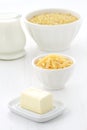 Fine macaroni and cheese ingredients Royalty Free Stock Photo