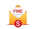 Fine by mail, vector icon. Punishment document in envelope. Vector symbol of fine or penalty Royalty Free Stock Photo