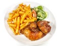 Fine Meat - Grilled Chicken with French Fries and Salad isolated on white Background Royalty Free Stock Photo