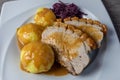 Fine Meat - Pork Roast with Crackle, potato Dumpling and red cabbage