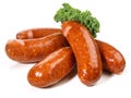 Fine Meat - Smoked Pork Sausages with Cale isolated on white Background Royalty Free Stock Photo