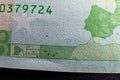 Fine microprint and serial number on hundred euro banknote protection against fraud