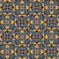 Fine oriental colorful carpet or ceramic ornament in orange and blue colors with white curves on black background Royalty Free Stock Photo