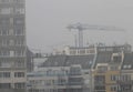 Fine particulate matter air in the city and PM2.5 dust. Cityscape of buildings with bad weather from Fine Particulate Matter. Air