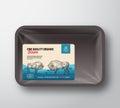 Fine Quality Organic Bison. Abstract Vector Meat Plastic Tray Container with Cellophane Cover. Packaging Design Label