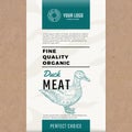 Fine Quality Organic Duck. Abstract Vector Meat Packaging Design or Label. Modern Typography and Hand Drawn Duck