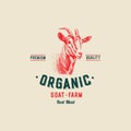 Fine Quality Organic Goat. Abstract Vector Meat Packaging Design or Label. Modern Typography and Hand Drawn Goat with