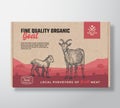 Fine Quality Organic Goat. Vector Meat Packaging Label Design on a Craft Cardboard Box Container. Modern Typography and