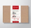 Fine Quality Organic Pork Craft Cardboard Box. Abstract Vector Meat Paper Container with Label Cover. Packaging Design