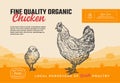 Fine Quality Organic Poultry. Abstract Vector Meat Packaging Design or Label. Modern Typography and Hand Drawn Chicken