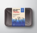Fine Quality Organic Sheep. Abstract Vector Meat Plastic Tray Container with Cellophane Cover. Vertical Packaging Design