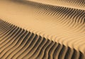 Fine sand dunes with a pattern of smooth, parallel ridges and valleys create a textured landscape. Royalty Free Stock Photo