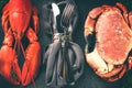 Lobster and crab on dark background Royalty Free Stock Photo