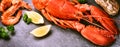 Fine selection of crustacean. Steamed lobster with lemon Royalty Free Stock Photo