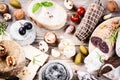 Fine selection of dry meat, sausages and French cheese Royalty Free Stock Photo