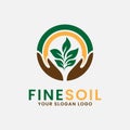 fine soil logo icon design inspiration with leaf, sun and hand illustration Royalty Free Stock Photo