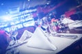 Fine table setting with blue light flare Royalty Free Stock Photo