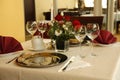 Fine table setting in gourmet restaurant Royalty Free Stock Photo
