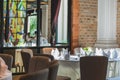 Fine table setting in a luxurious restaurant in hotel Royalty Free Stock Photo