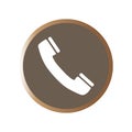 Fine vector golden telephone receiver in the brown circle. Flat design with long shadow Royalty Free Stock Photo