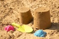 Fine river sand with toys for children`s sandboxes