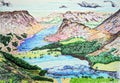 Fineliner sketch of Buttermere and Crummock water in the Lakes, Cumbria, UK