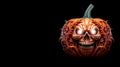 finely carved halloween pumpkin on a black background. generated by ai