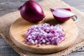 Finely Chopped Red Onion on Cutting Board