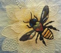 Finely Detailed Quilt With Bumble Bee And Flower