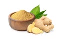 Finely dry Ginger powder in wooden bowl Royalty Free Stock Photo