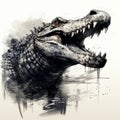 Finely Textured Crocodile Head Illustration In The Style Of Florian Nicolle