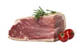 The finest prosciutto with rosemary and tomatoes on white background Royalty Free Stock Photo