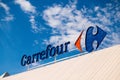 Finestrat, Spain - March 9, 2018: Carrefour logo in Finestrat Spain. Royalty Free Stock Photo