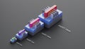 FinFET transistors for 14nm, 10nm, 7 nm, 5nm technology node of chip manufacturing process. 3D models compare the size and area.