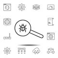 fing bug, magnidier, search icon. Simple thin line, outline vector element of Web Design Development icons set for UI and UX,