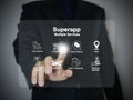 Finger activates a virtual screen of a super app that serves multiple services as a one-stop service Royalty Free Stock Photo