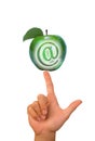 Finger with apple and at sign Royalty Free Stock Photo