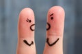 Finger art of a couple during quarrel. Royalty Free Stock Photo