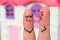 Finger art of a couple during quarrel. A man yells at a woman. Royalty Free Stock Photo