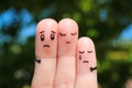 Finger art of displeased family. Concept of solution to problems.