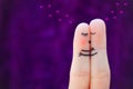 Finger art of a Happy couple. Couple kissing and hugging on the background of hearts Royalty Free Stock Photo