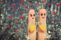 Finger art of a Happy couple. Couple making good cheer. Two glasses of champagne. Valentine's day. Royalty Free Stock Photo