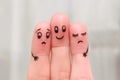 Finger art. Happy man embraces two women Royalty Free Stock Photo