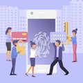 Finger Authentication, Fingerprint screening security system, fraud detection, Biometric access control, Vector