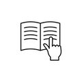 finger on a book icon. Element of knowledge for mobile concept and web apps. Thin line icon for website design and development; a Royalty Free Stock Photo