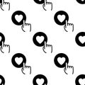 Finger click on heart. Hand pressing like heart button, seamless pattern Royalty Free Stock Photo