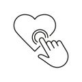 Finger Click The Heart Shape Button Linear Icon. Human Hand Tap On Heart Line Pictogram. Like Sign For Social Media Royalty Free Stock Photo