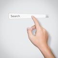 Finger click on search toolbar browser isolated white backgr