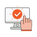 Finger clicking on computer with checmark icon. job done illustration. illustration. Flat vector icon. can use for, icon design